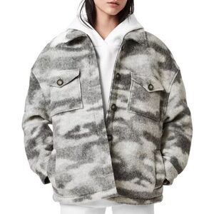 ALL SAINTS jacket Fenix Gray Camo Wool Blend Jacket Size 6 US